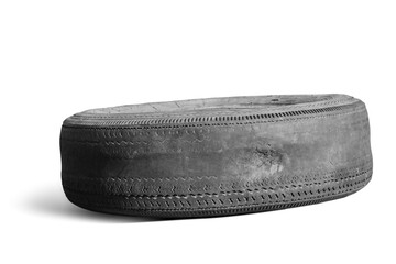 old worn damaged tire isolated on white background