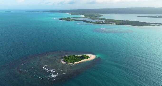 Offshore Islet At Parque Nacional Morrocoy In Tucacas, Falc&oacute;n, Venezuela. Aerial Drone Shot