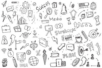 Business doodles. Business icon and educational business elements. white Background
