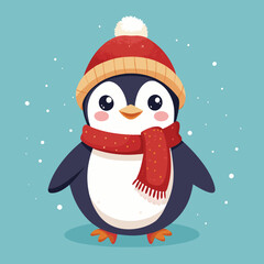 christmas penguin with santa hat