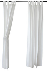 White drapery hanging from a curtain rod design element