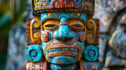 Obraz premium Close-up of a Colorful Mayan Statue.
