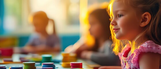 Engaging financial education games for kids that make learning about money fun selective focus theme of playfulness vibrant Blend mode classroom