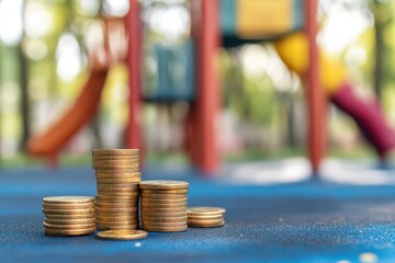 Financial literacy activities for kids to learn the value of money and spending wisely close up theme of growth realistic Fusion park playground