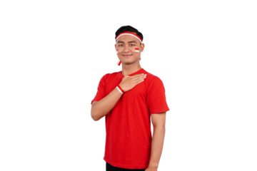 An Indonesian man giving salute to celebrate Indonesia's independence day on 17 August isolated transparent
