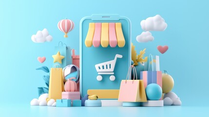 Modern 3D Rendered Mobile App UI for Digital Retail with Crisp Design and Easy Navigation, generative AI