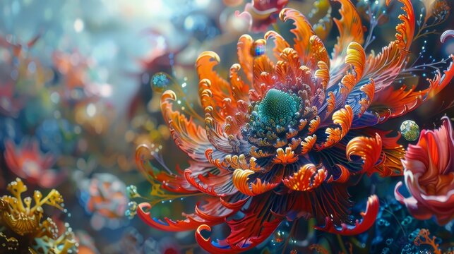 Abstract Flower with Gold Accents.