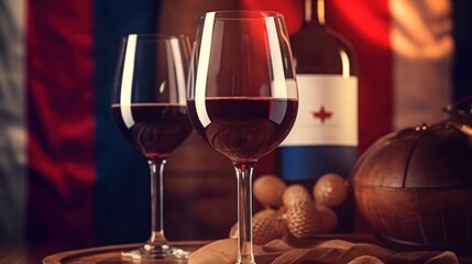 Naklejka premium Two Glasses of Red Wine and a Bottle