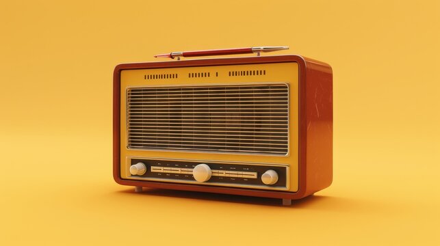 Vintage red and yellow radio on a yellow background.