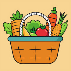 vegetables in a basket, vegetables, basket, apple, vector, shopping, healthy, bag, illustration, vegetable, fruits, fresh, plant, green, tomato, grocery