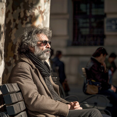 Obraz premium man sitting on the bench