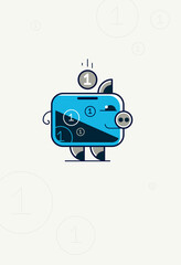 Piggy bank concept poster, piggybank with coin vector icon style illustration, cute pig flat style.