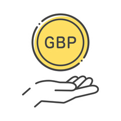 GBPの文字が入ったコインと人の手のシンプルなアイコン- 英ポンド･外貨のイメージ