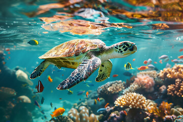 Obraz premium Vibrant Underwater Scene with Coral Reefs