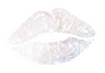 Silver holographic lips sticker with white border