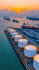 Aerial view of bustling port with oil tankers, depicting global trade impact from rising crude oil prices