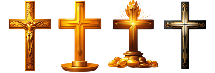 Collection of realistic holy spirit, Christian cross set isolated on transparent background.