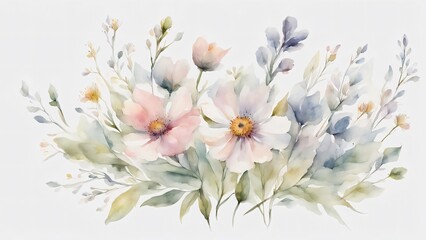 Floral frame with watercolor tropical leaves. Sweet flower watercolor seamless pattern. soft pastel colors water color seamless pattern for beauty products or other.