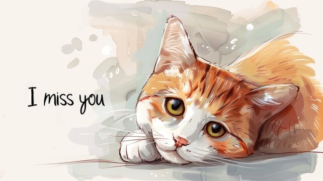 drawing of a cat with the inscription I miss you