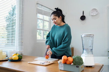 Young Woman Preparing Healthy Meal in a Bright Kitchen for a Wellness Lifestyle