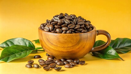 Fototapeta premium Cup coffee beans wooden 
