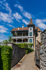 View of the house Le Roselier in Spiez on Lake Thun in Switzerland.