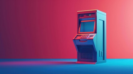 Banking innovation, ATM machine, 3D illustration, modern finance concept, copy space,