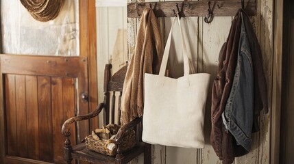 Cozy Entryway Tote Bag Mockup | Tote bag mockup | realistic