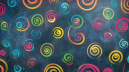 Naklejka premium Vibrant chalk swirls and abstract shapes fill a classroom chalkboard, showcasing creativity and artistic expression during an engaging educational activity. Generative AI