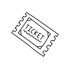 Doodle single hand drawn ticket. Isolated drawing clipart on a white background.