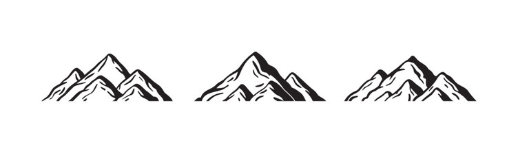 Doodle Mountain icon set isolated vector outline illustration for concept design element. sketch style