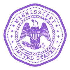 Mississippi state stamp with seal, USA travel stamp, shabby postmark of Mississippi, vector