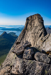 Stunning mountains at the Stetinden peak in Northern Norway. Hiking and climbing are in the arctic circle