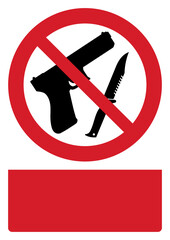 ISO prohibition safety signs v2_no weapons allowed your custom message here portrait size a4/a3/a2/a1