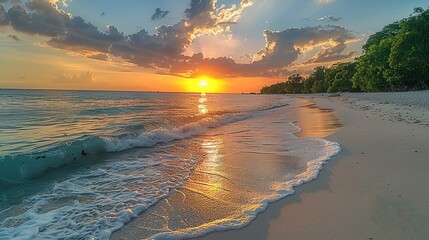 "The Sea with White Sunset Sand: Stunning Views and Beautiful Coastal Scenery"