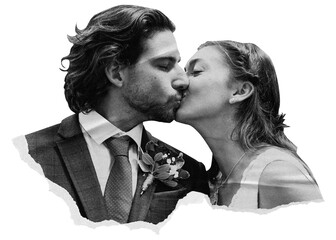 Couple kissing png sticker, gray design on transparent background