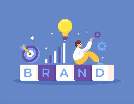 personal branding concept. Branding strategy and creating brand identity. illustration of a man trying to create a strategy in forming his own self-image. business and efforts. flat style design