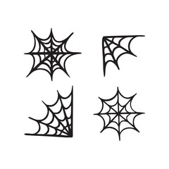 Doodle bold spider web clipart. Halloween Spider web line icon Halloween decor. Monochrome Cobweb.