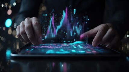 Person Interacting with Digital Data on Tablet