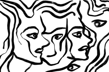 Png abstract women face background, black design, transparent background