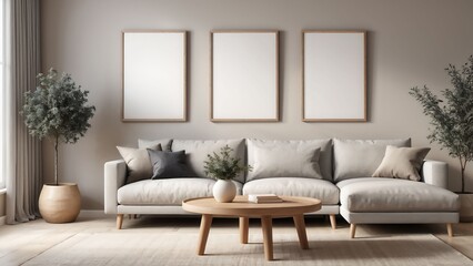 Three mockup frames in home interior background, mockup frame design, frame mockup
