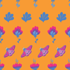 Abstract flowers and moth floral pattern design