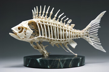 Marble fish skeleton figurine. Digital illustration.