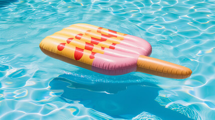 inflatable pool float in the shape of ice cream in a pool, ready for children and adults to enjoy on a sunny day