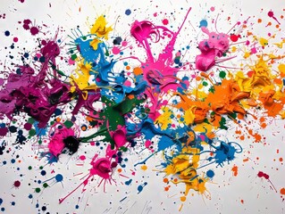 Fototapeta premium Colorful splatter paint fan art, vector style, high contrast, expressive brushstrokes, contemporary art, sharp lines