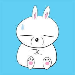 cute funny cartoon emotional white hare rabbit