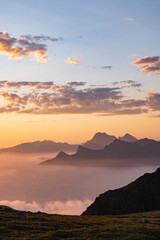 Wonderful nature with lakes and mountains during the midnight sun in Lofoten