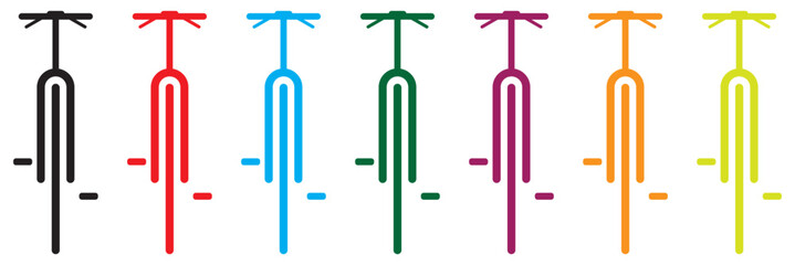 Bicycle icons set isolated on white background. Modern bicycle icon with pedal black and blue flat and line vector collection. Sport, travel, cycling, race, symbol for website and mobile app.