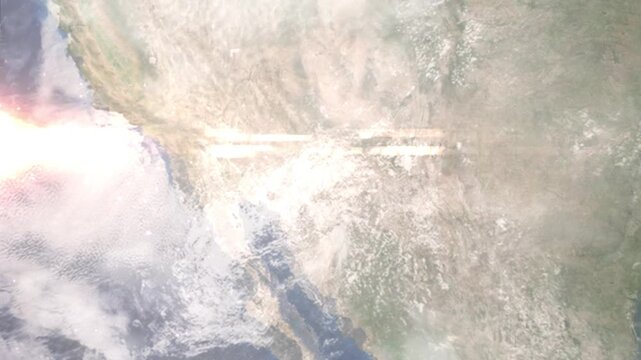 Earth zoom in from space and focus on Marana, Arizona, USA. Background for travel intro or blog. Satellite view. 3D style Animation. Images from NASA.
