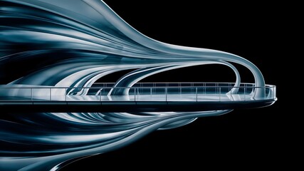 Obraz premium A balcony with a glass railing is suspended above a flowing, wave-like structure